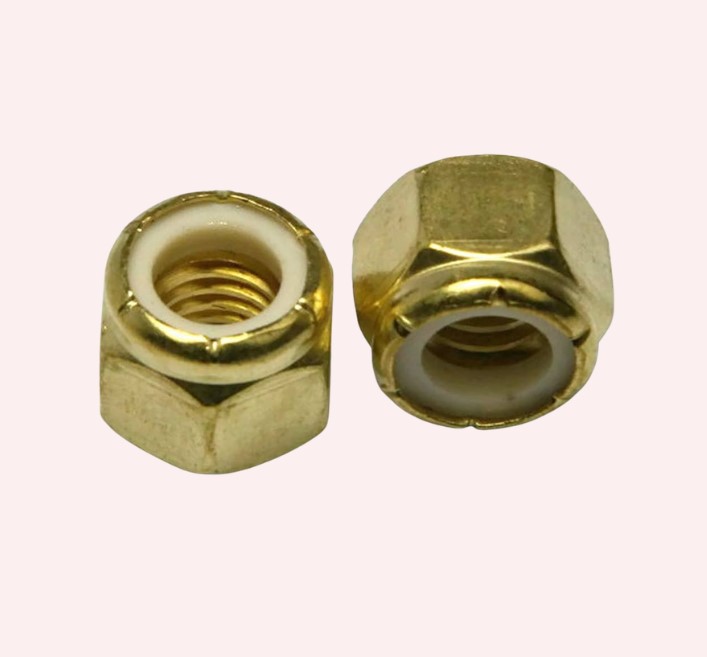 Brass Nylon Insert Lock Nuts Prevailing Torque, Self-Locking Vibration Resistant Nuts for Industrial Machinery Automotive and Electrical Applications